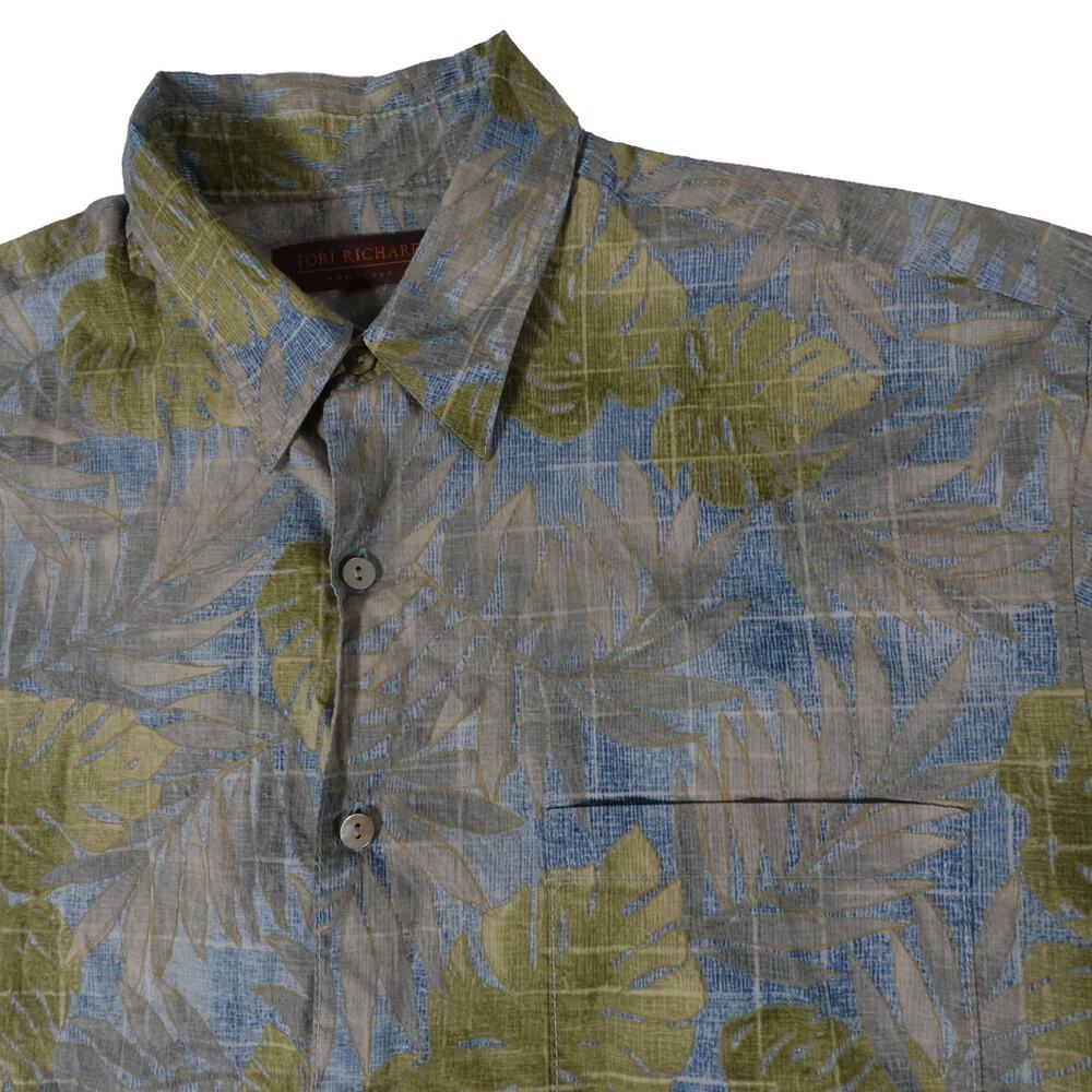 Tori Richard Honolulu Floral Leaf Button Up Hawaiian Shirt Made USA Men's Medium